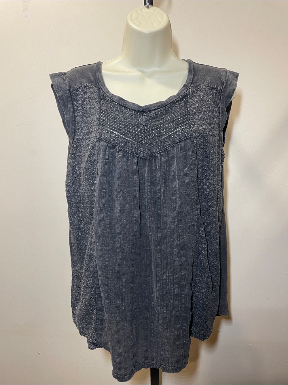 Lucky Brand Charcoal Sleeveless Embroidered Tunic Tank